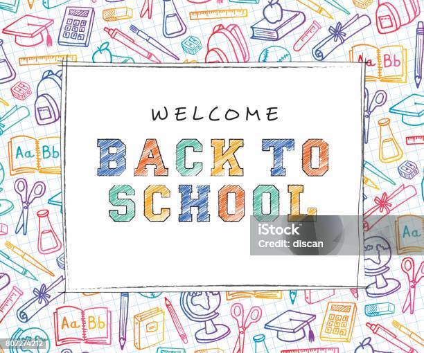 Back To School Background With Line Art Icons Stock Illustration - Download Image Now - Education, Backgrounds, Back to School