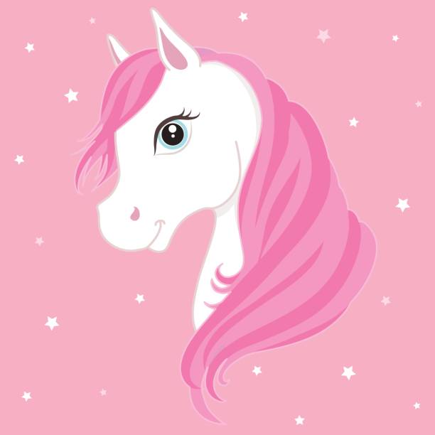 White Pony Head On Pink Background Stock Illustration - Download Image Now  - Animal, Animal Body Part, Animal Head - iStock