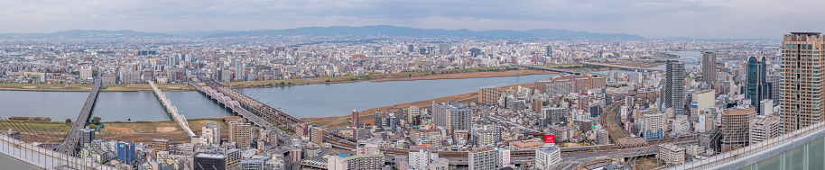 Panorama view skyscrapers of the landmark Umeda district in Osaka,Japan.