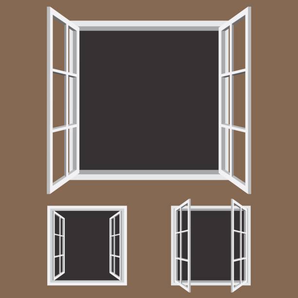 Open window frame icons Open window frame icons. Add your own image or text. Vector illustration of an open window. singapore flats stock illustrations