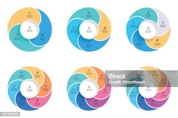 Ilustración de Infografías Negocios Gráficos Con 3 4 5 6 7 8 Pasos Opciones Plantillas De La Infografía Del Vector y más Vectores Libres de Derechos de Diagrama circular