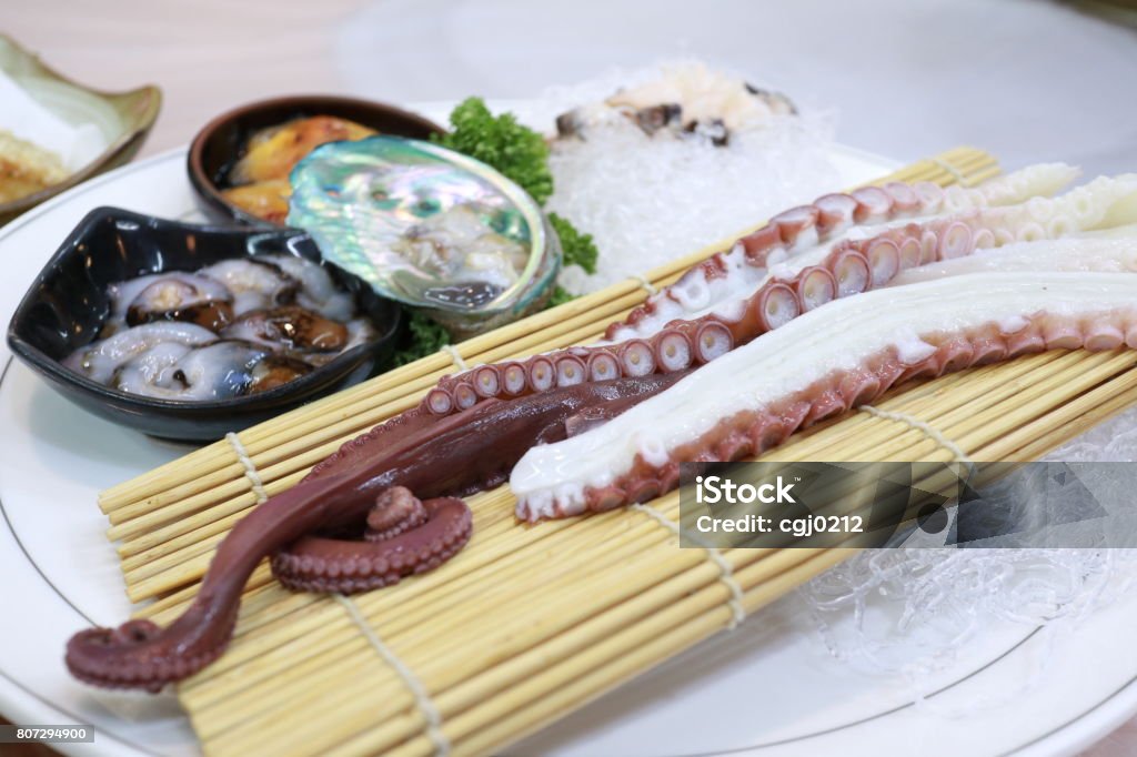 Fresh seafood, sushi Restaurant, Japan, Freshness, Sashimi, Sushi Abalone Stock Photo