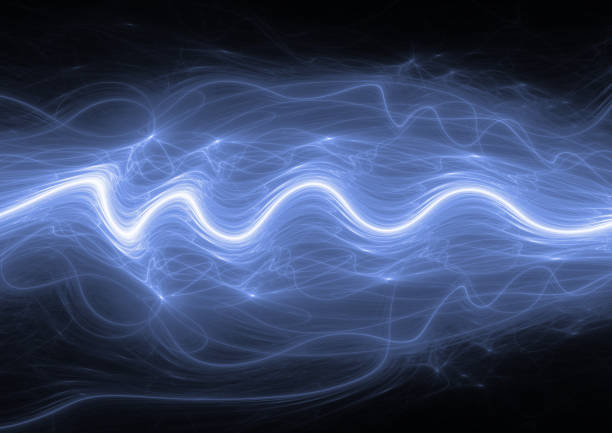 blue lightning, abstract plasma background - sound wave flash imagens e fotografias de stock
