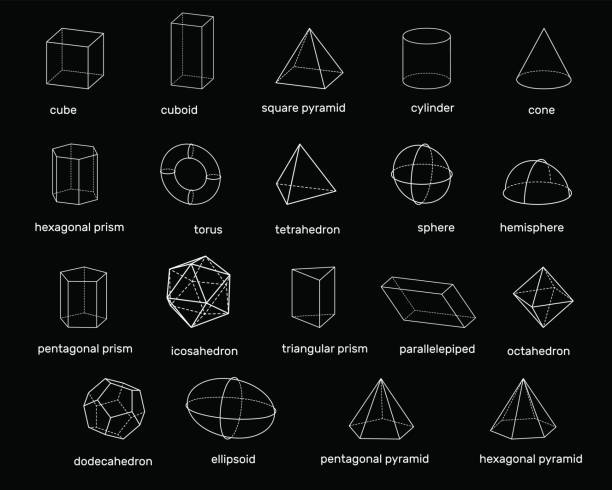 3d geometrischen grundformen. auf schwarzem hintergrund isoliert. vektor-illustration. - sulfide stock-grafiken, -clipart, -cartoons und -symbole