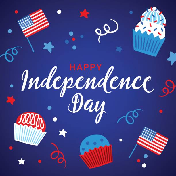 istock United States Independence Day greeting card with flag, confetti, star 807302890