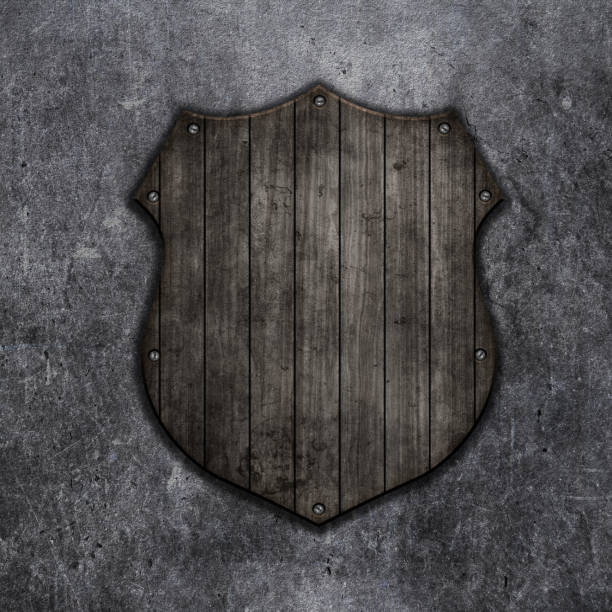 istock 3D wooden shield on a grunge background 807308172