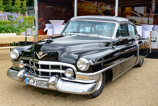 Cadillac Fleetwood 1950s classic American sedan car. The car is on display during 2016 Classic Days at Dyck castle in Germany.
