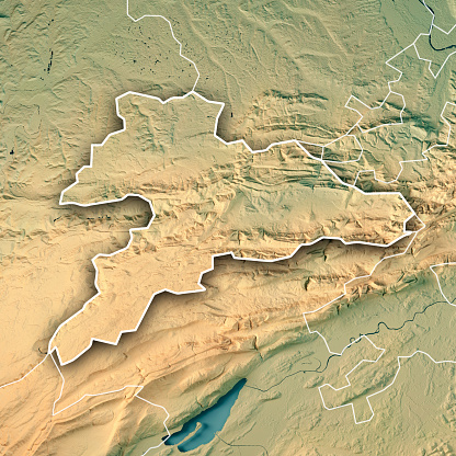 3D Render of a Topographic Map of the canton of Jura in Switzerland.