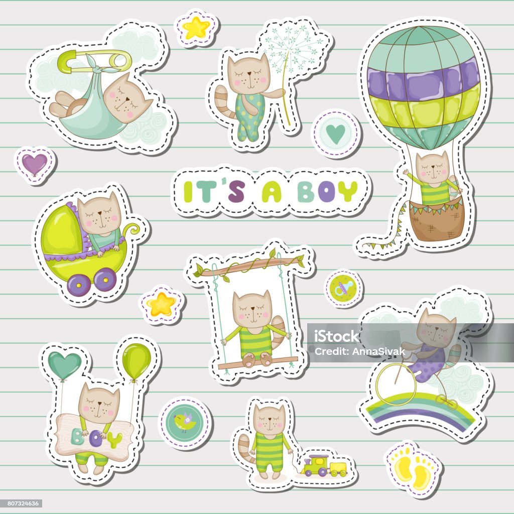 Baby Boy Stickers For Baby Shower Party Celebration Decorative Elements For  Newborn Celebration Vector Illustration Stock Illustration - Download Image  Now - iStock