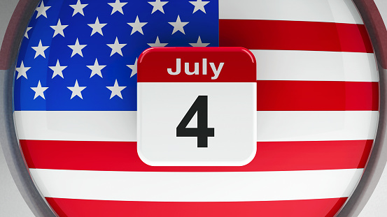 USA flag with calendar button - The Fourth of July - represents the Independence day, three-dimensional rendering, 3D illustration