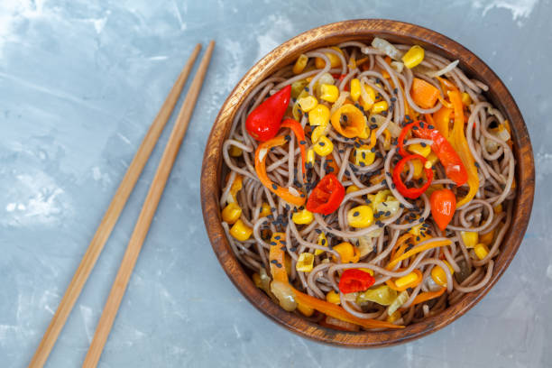 istock Buckwheat soba noodles with vegetables 807339692
