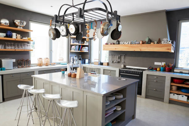istock Kitchen Area Of Modern Home Interior With Island And Appliances 807345274