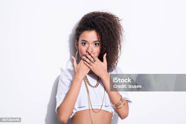 Surprised Chola Style Young Woman Stock Photo - Download Image Now - Jewelry, Gold - Metal, One Woman Only