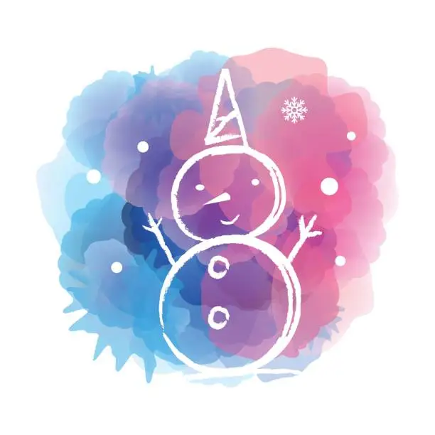 Vector illustration of Snowman's Winter on watercolor background