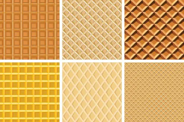 Vector illustration of set seamless pattern with waffle texture