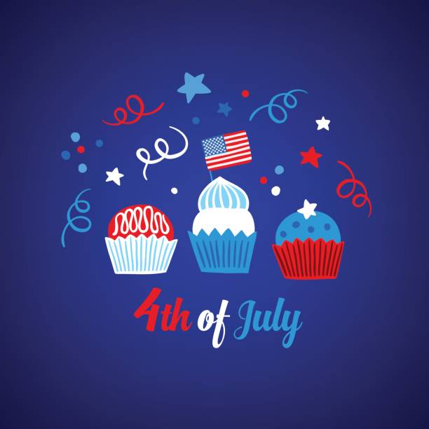 istock United States Independence Day greeting card with cupcakes, stars, confetti 807375916