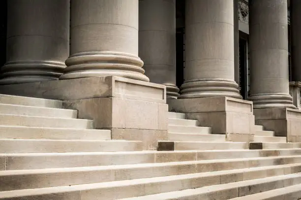 Classic columns and marble steps. Washington, USA