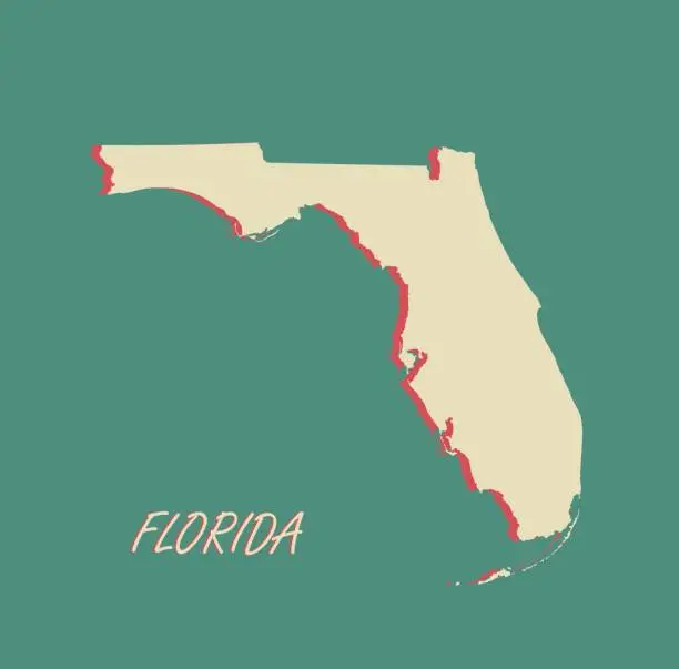 Vector illustration of Florida map vector outlines in a 3D background