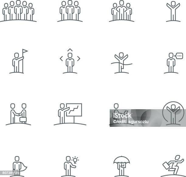 Business Line Icon Set Stock Illustration - Download Image Now - Icon Symbol, Number 1, People