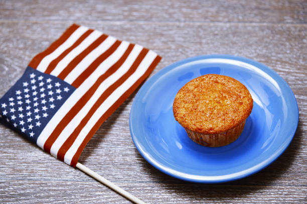istock US flag and festive cake on a plate 807388428