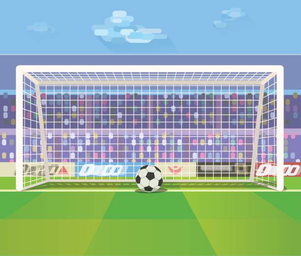 ilustrações de stock, clip art, desenhos animados e ícones de ball at gates on stadium - soccer stadium fotografia de stock