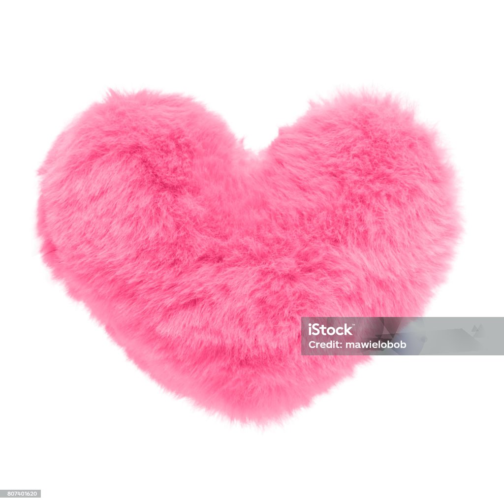 Shaggy pink heart isolated on white background Pillow Stock Photo