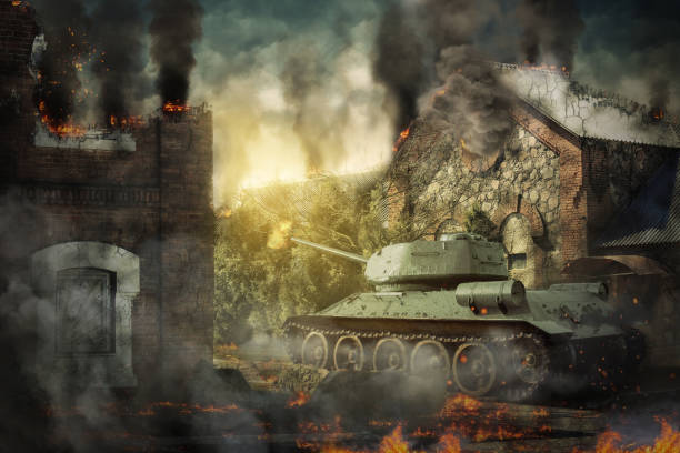 istock Tank defense destroyed the countryside 807409002