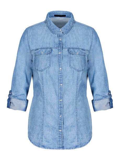 Womans blue denim shirt on invisible mannequin isolated on white