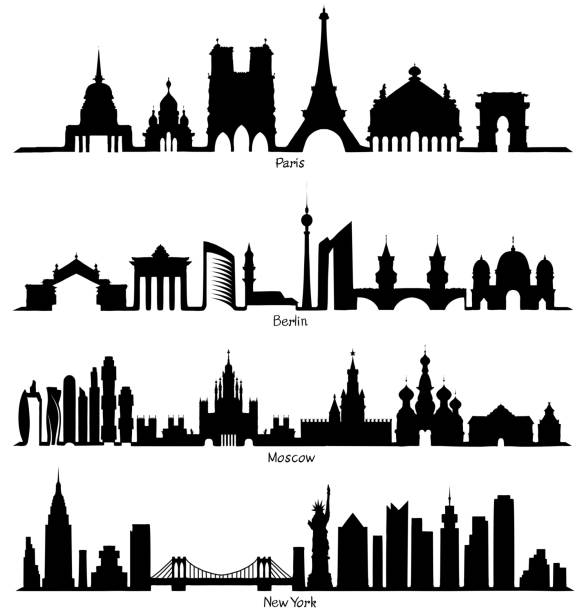 Set of vector Skyline silhouette Set of vector Skyline silhouette (Paris, Berlin, Moscow and New York) kremlin stock illustrations