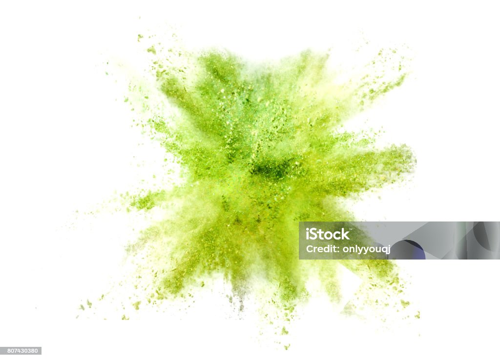 Explosion of colored powder on white background Exploding Stock Photo