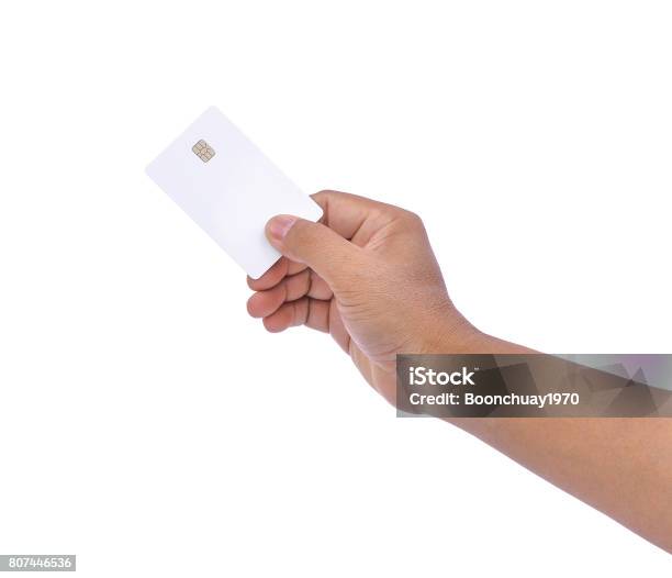 Hand Of Asian Men Holding Blank Credit Cardatm Card Isolated On White Background For Business Concept Stock Photo - Download Image Now