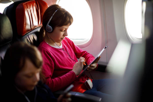 istock Airplane passenger using smart phone and digital tablet on the plane 807448730