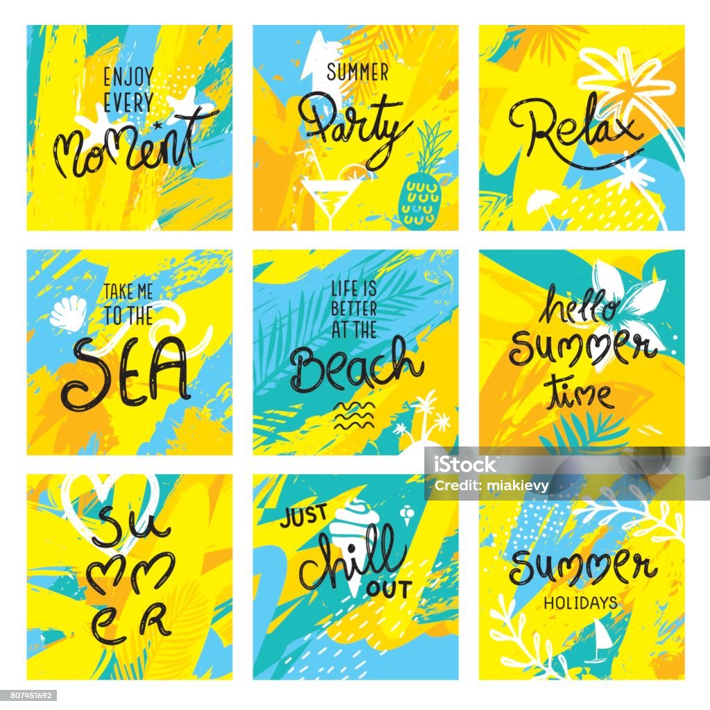 Summer quotes set Set of editable vector illustrations on layers. Summer stock vector