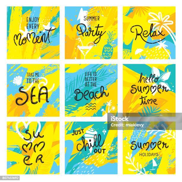 Summer Quotes Set Stock Illustration - Download Image Now - Summer, Party - Social Event, Tropical Climate