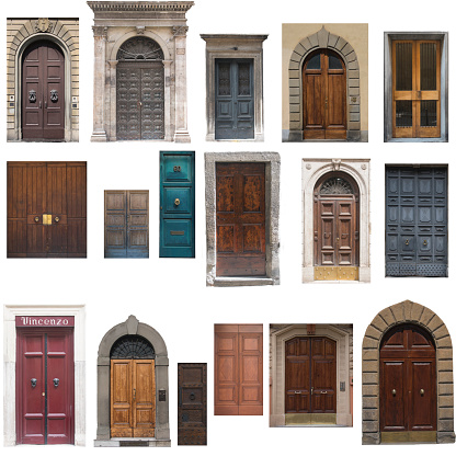 There are Italy doors that is consist of white background.