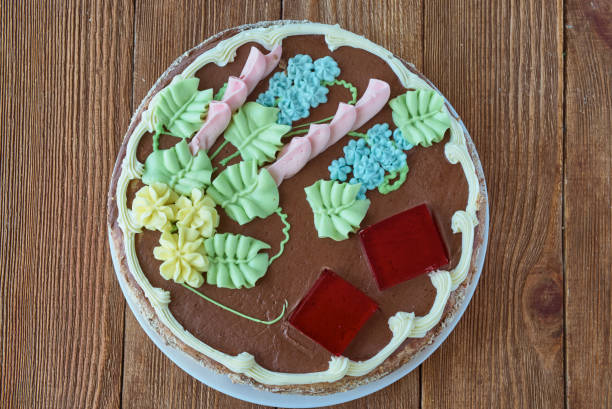 istock Delicious cake dessert with cream and walnuts 807466180