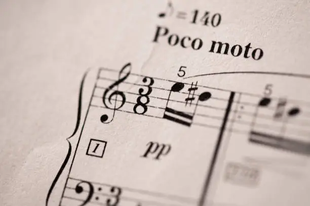 Close-up images of sheet music highlighting single bars of music notes. Styled with multiple color toning options.