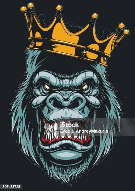 Ferocious Gorilla Head Stock Illustration - Download Image Now - Gorilla, Crown - Headwear, King - Royal Person