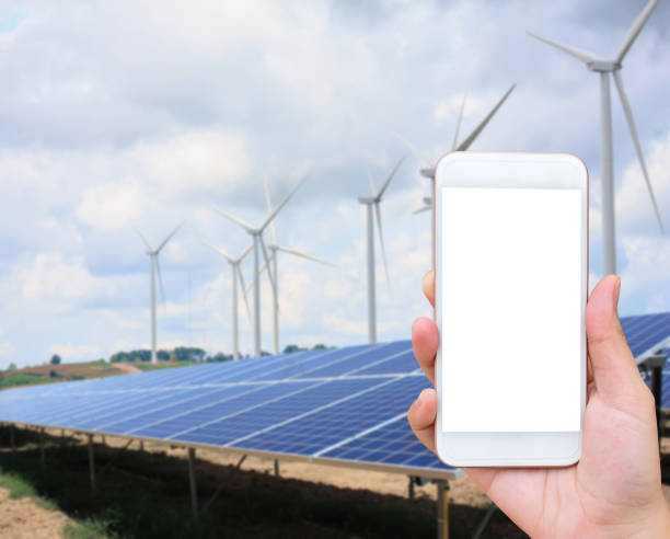 istock solar panels and wind turbines with the clouds and sky 807509462
