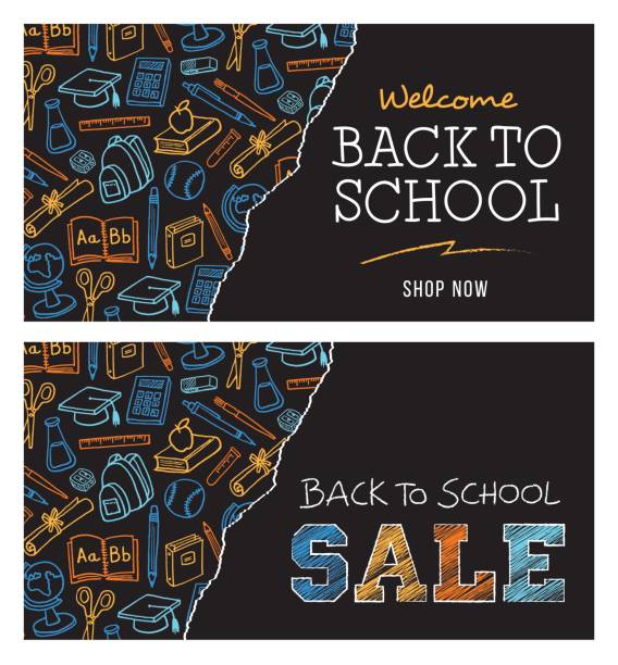 ilustrações, clipart, desenhos animados e ícones de voltar à faixa de venda de escola - blackboard blank classroom backgrounds