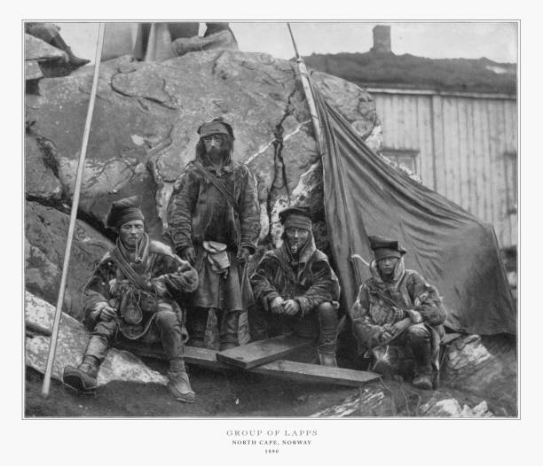 группа lapps, северная капская провинция, норвегия, античная норвегия фотография, 1893 - inuit culture стоковые фото и изображения