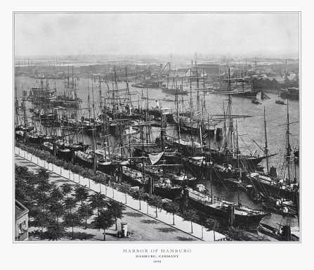 Antique German Photograph: Harbor of Hamburg, Hamburg, Germany, 1893. Source: Original edition from my own archives. Copyright has expired on this artwork. Digitally restored.