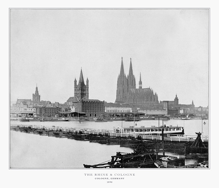Antique German Photograph: The Rhine and Cologne, Germany, 1893. Source: Original edition from my own archives. Copyright has expired on this artwork. Digitally restored.