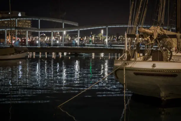 Photo of Sailing boat in the marina at night