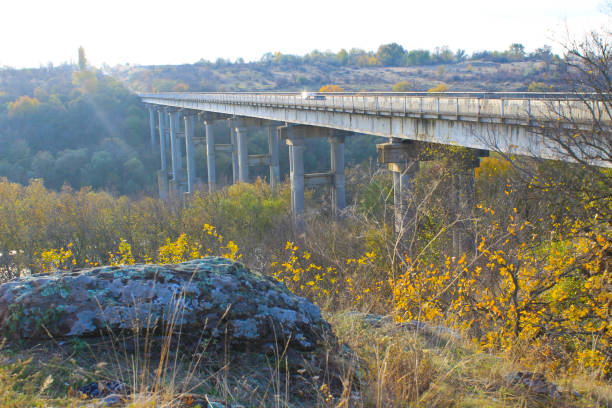 Bridge across the river Southern Bug in Ukraine on autumn