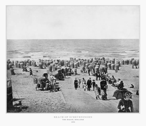 Beach of Scheveningen, Holland, Antique Dutch Photograph, 1893 Antique Dutch Photograph: Beach of Scheveningen, Holland, 1893. Source: Original edition from my own archives. Copyright has expired on this artwork. Digitally restored. victorian swimwear stock pictures, royalty-free photos & images