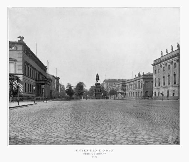 unter den linden, em berlim, alemanha, antigo alemão fotografia, 1893 - built structure germany history 19th century style - fotografias e filmes do acervo