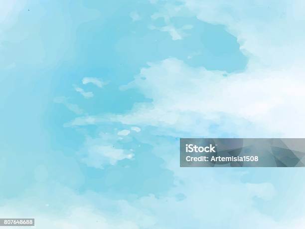 Hand Painted Watercolor Sky And Clouds Abstract Watercolor Background Vector Illustration Stock Illustration - Download Image Now