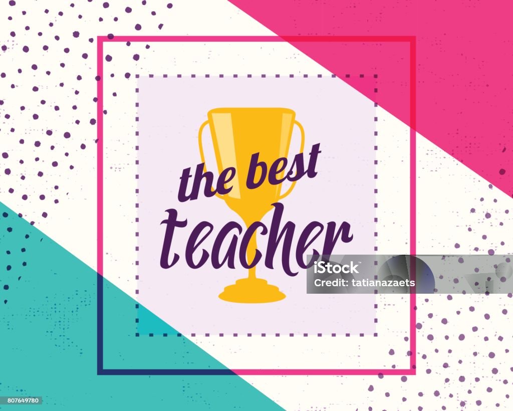 Vector illustration of happy teachers day. Greeting design for print, card Vector illustration of happy teachers day. Greeting design for print, card, badge, stamp, banner in hipster color motion style with word text sign, simple line form, grunge dots, frame Adult Student stock vector