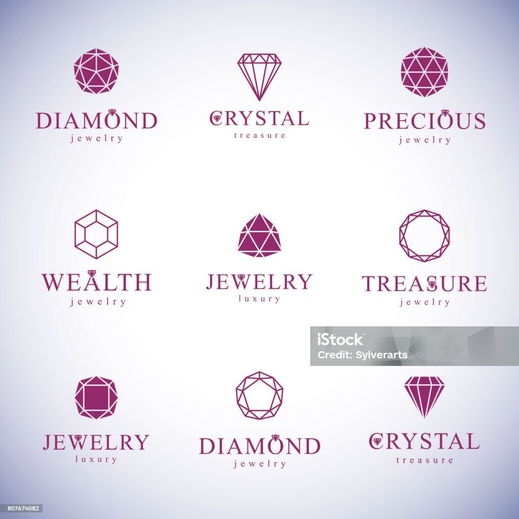 Set of vector abstract geometric shapes best for use as luxury logo. Brilliant jewelry sign. Logo stock vector